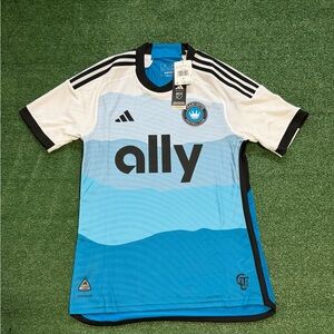 Charlotte FC  Blue White MLS Soccer Jersey  Adidas Authentic Slim Fit Med HZ6175